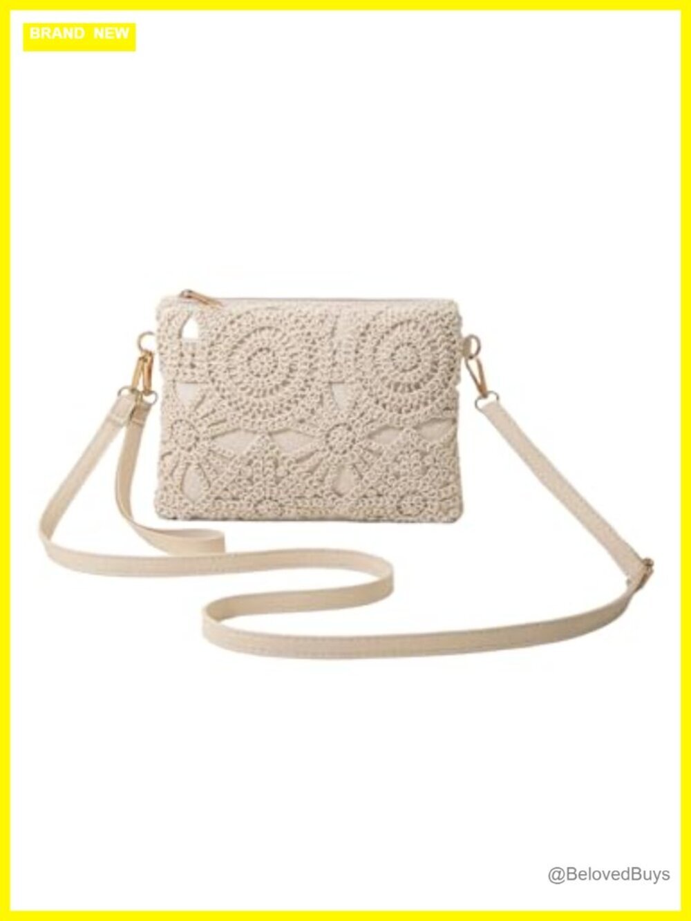 Crochet Hollow Out Crossbody Bag Zipper Small Shoulder Purse Summer Vacation